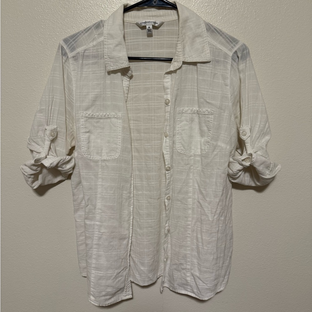 Croft & Barrow White Cotton Button-Down Shirt | Size M